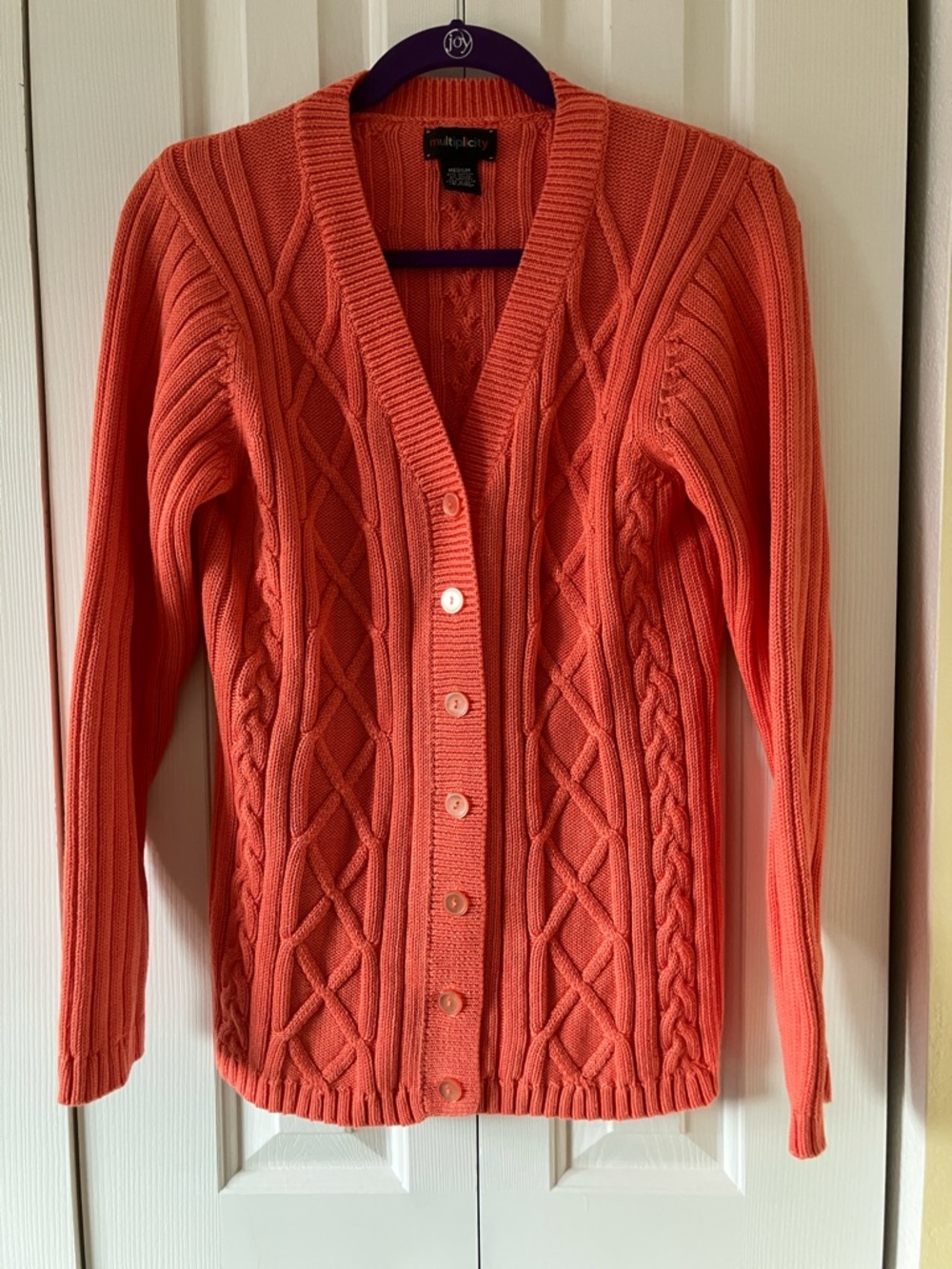 Classic Coral Cable Knit Button-Front Cardigan